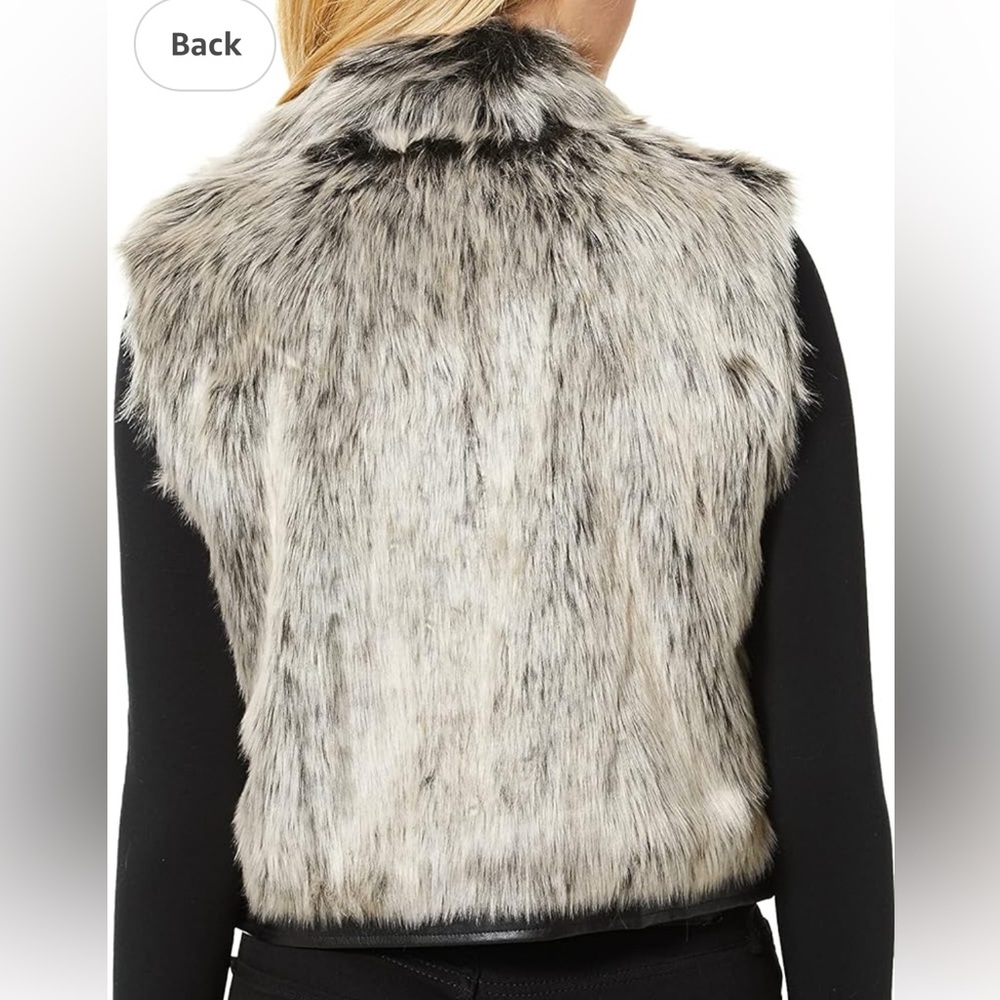 Cupcakes & Cashmere Faux Fur Vest w/ Vegan Leather Trim - Gray and Black, Small - Picture 4 of 14